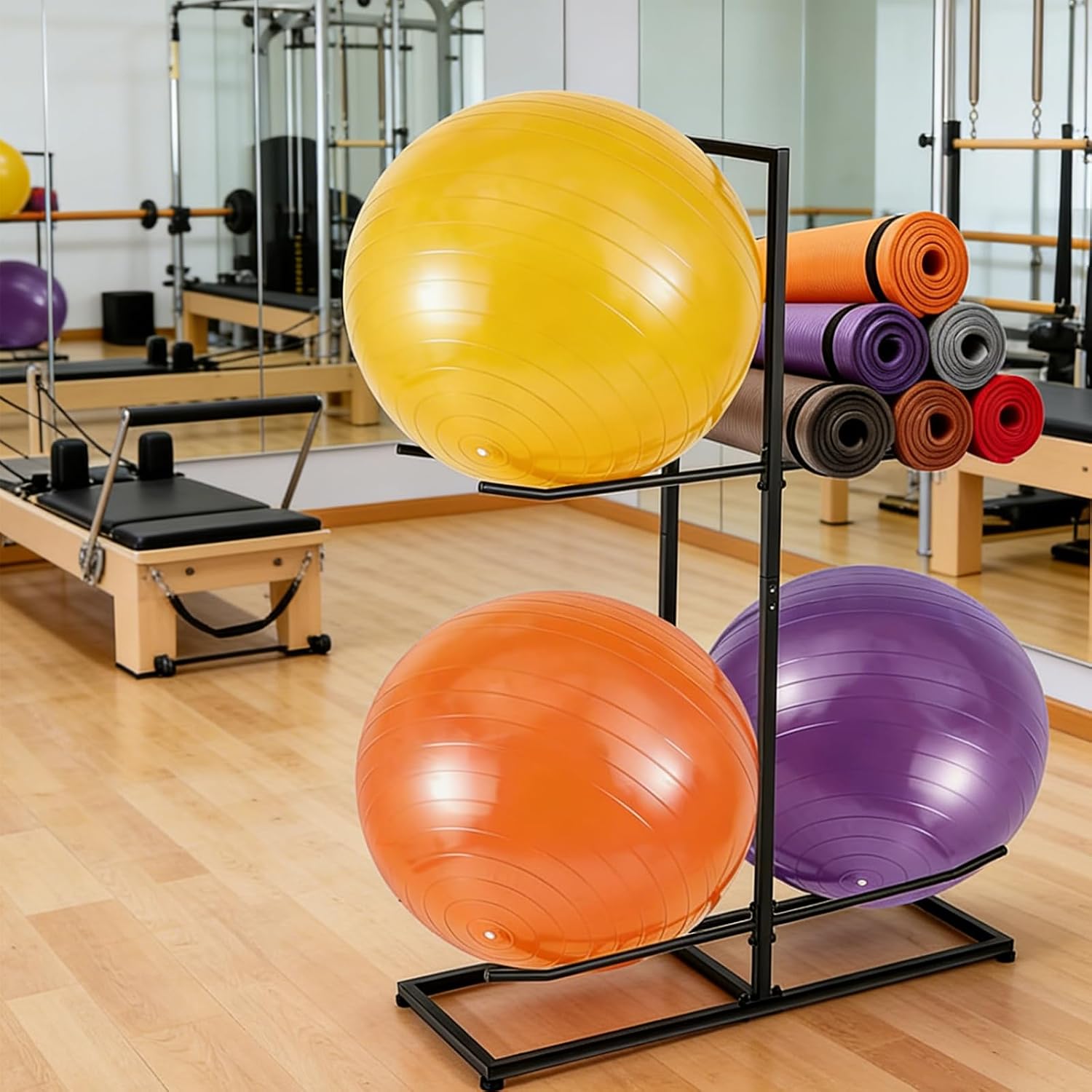 Exercise Ball Holder, Heavy Duty Stability Ball Rack for Yoga Ball Stability Ball Yoga Mats, Space Saving Exercise Ball Storage Organizer for Home Gym, Garage and Commercial Fitness Rooms
