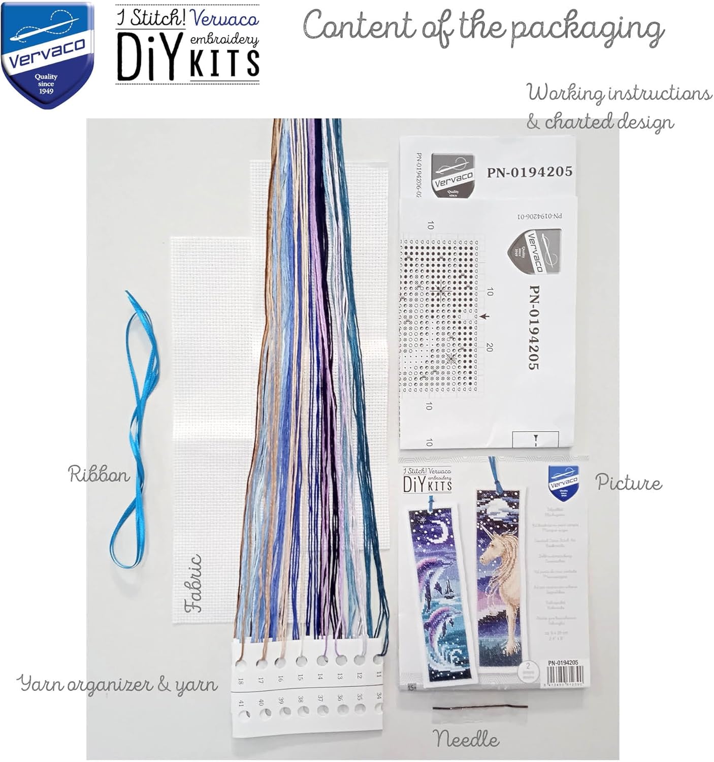 Vervaco Bookmark Counted Cross Stitch kit Dolphin and Unicorn Set of 3, 6x20cm, DIY