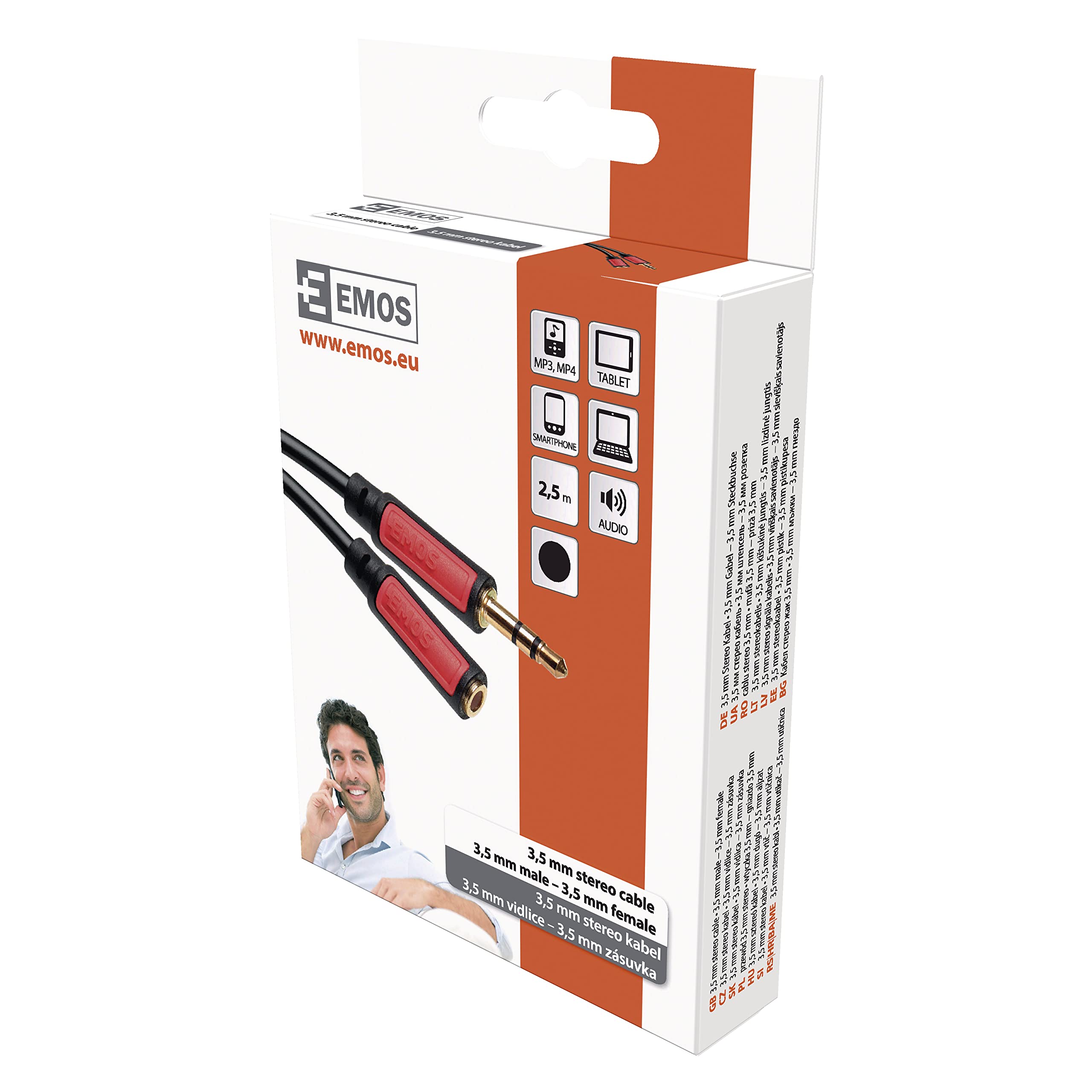 EMOS Cavo Audio Jack 3,5 Mm 2,5m: Collega Smartphone, PC O Auto All'Impianto Stereo (Alta Fedeltà) - 4