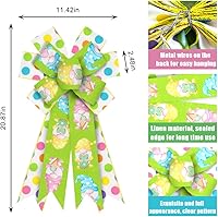 Vista 2 de Arcos grandes de Pascua para corona, lazos de corona de Pascua, lazos de arpillera verde y blanco, huevos, lunares, conejos, gnomos, arcos