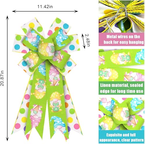 Miniatura 2 de Arcos grandes de Pascua para corona, lazos de corona de Pascua, lazos de arpillera verde y blanco, huevos, lunares, conejos, gnomos, arcos para