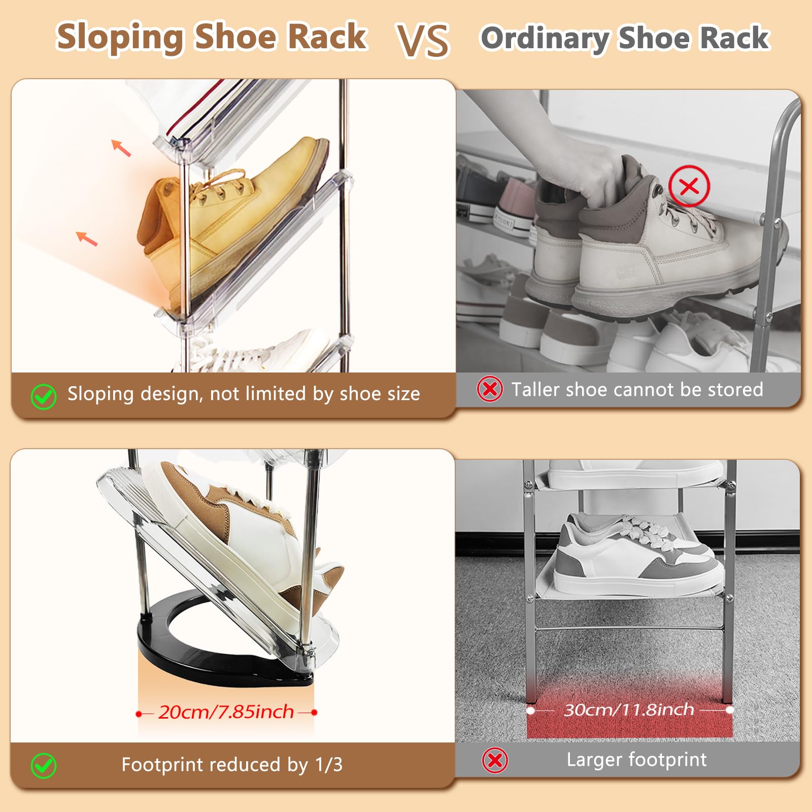 Patinao 2 Stück Schuhregal Schmal mit 5 Ebenen, Platzsparend Schräg Schuhablage, Schuhschrank Schuhaufbewahrung Shoe Rack Schuhbank Schuhe Schrank Schuh Regal Organizer Schuhständer Schuhorganizer