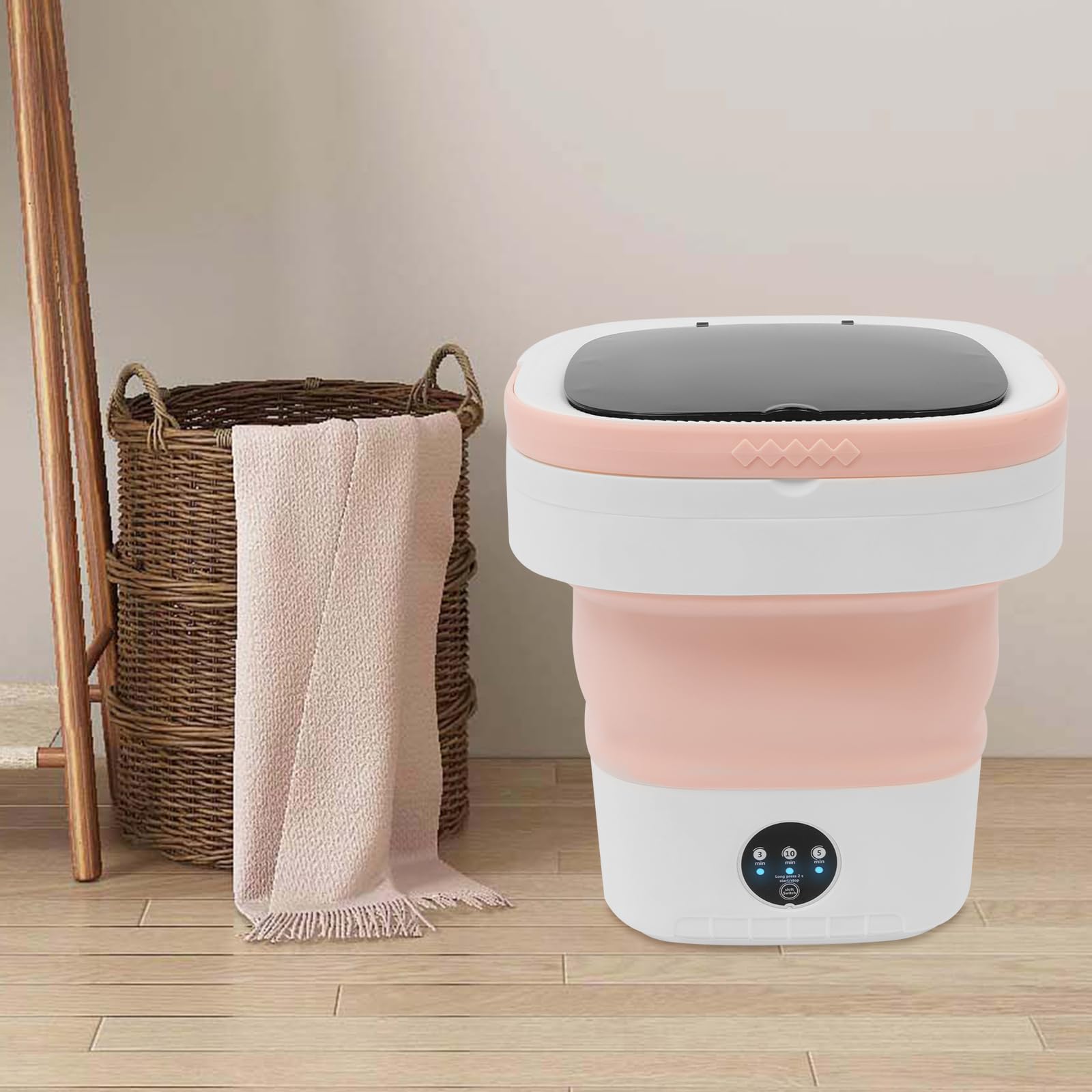 Mini lavatrice pieghevole rosa ABS PP portatile, luce blu, pulizia delicata per biancheria intima, biancheria intima del bambino, ideale per viaggi, dormitorio, casa, campeggio