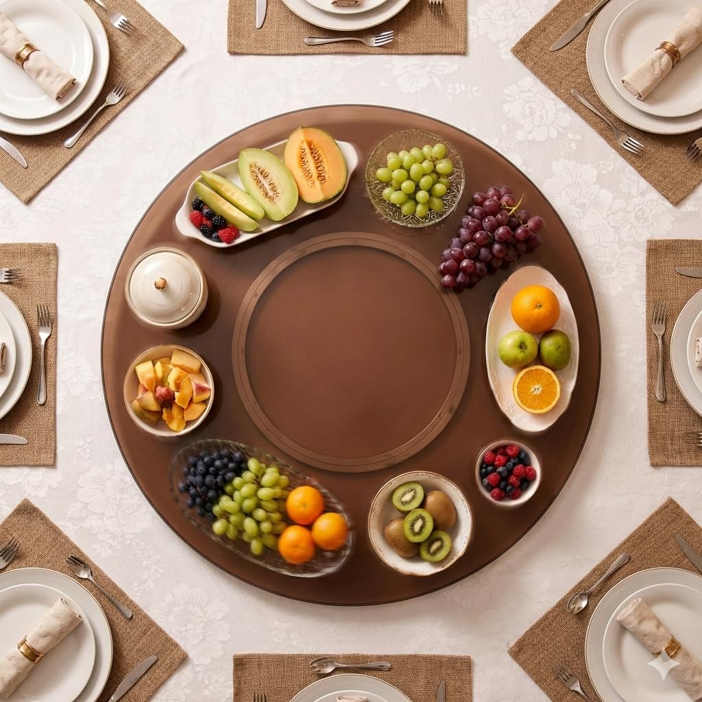 KLM Systems Revolving Glass Table Top in Sat Brown | Revolving Tray for Dining Table | Lazy Susan Revolving Toughened Glass Dining Table Centerpiece with Revolving disc Round (30 INCHES) 1