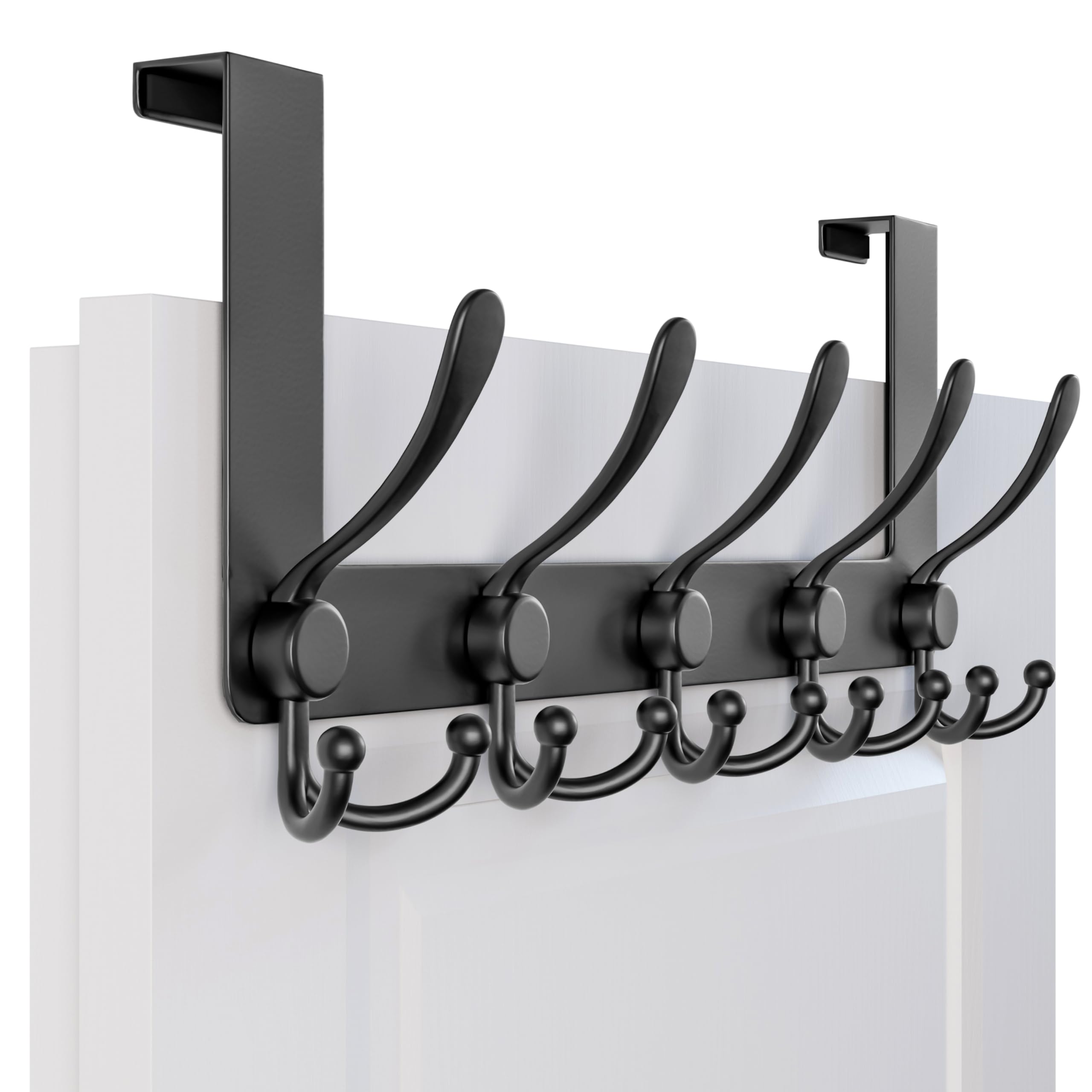 Honsky Garderobe türhaken,Kleiderhaken Tür – Hängegarderobe zum Einhängen(2er-Pack),Türhakenleiste,15 Haken,kratzfest,ohne Montage,passend für Türkantendicke 2,1 cm, Schwarz (mehrfarben verfügbar)