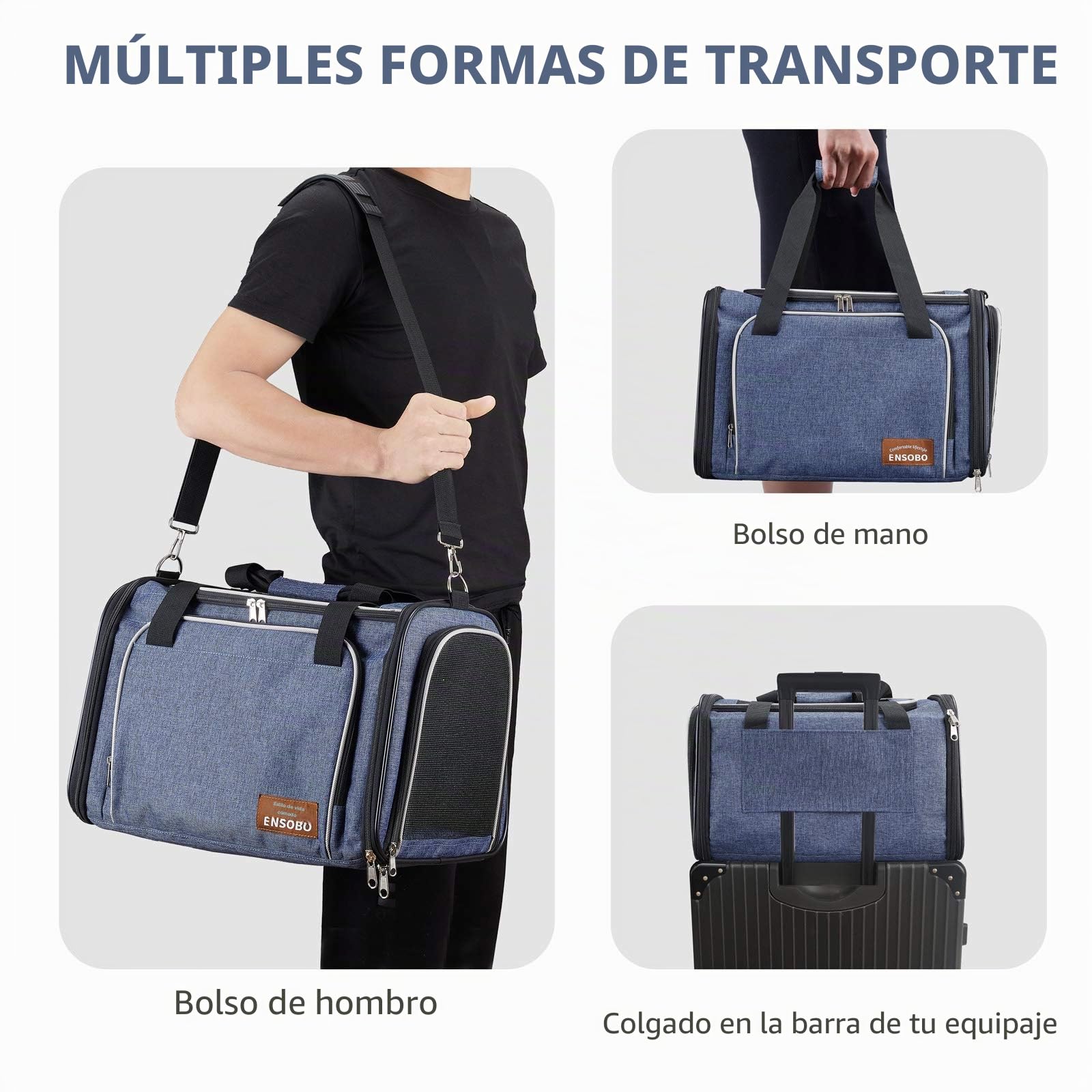 Transportín Gato Perro, ENSOBO Material de Mezclilla Resistente a Los Arañazos Bolsa de Transporte Para Gatos, Transportín para Mascotas Aerolínea Aprobado, Transporte de Gato para Viajes cómodos