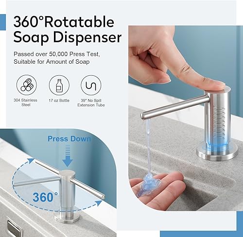 Miniatura 2 de Dispensador de jabón para fregadero de cocina con botella de 17 onzas y kit de tubo de extensión de 40 pulgadas, dispensador de jabón integrado de