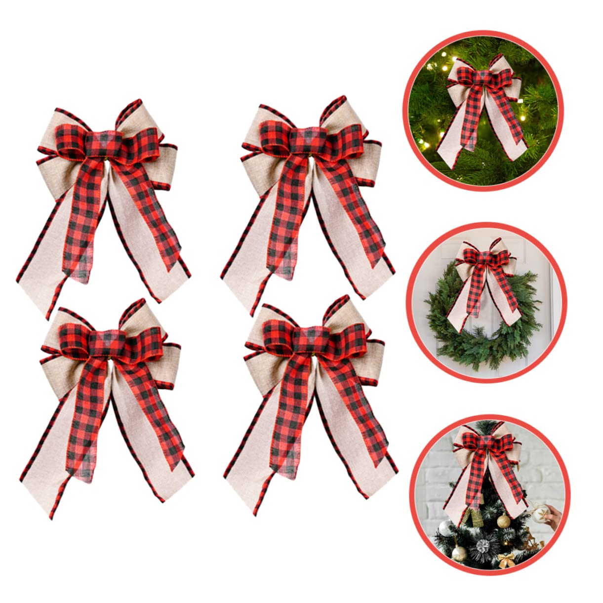 TOPBATHY 16 Piezas Lazo a Cuadros Adornos de Navidad Lazo de de Guinga Christmas Tree Decorations navideños Guirnalda Decoración navideña Adorno de de Navidad Lino