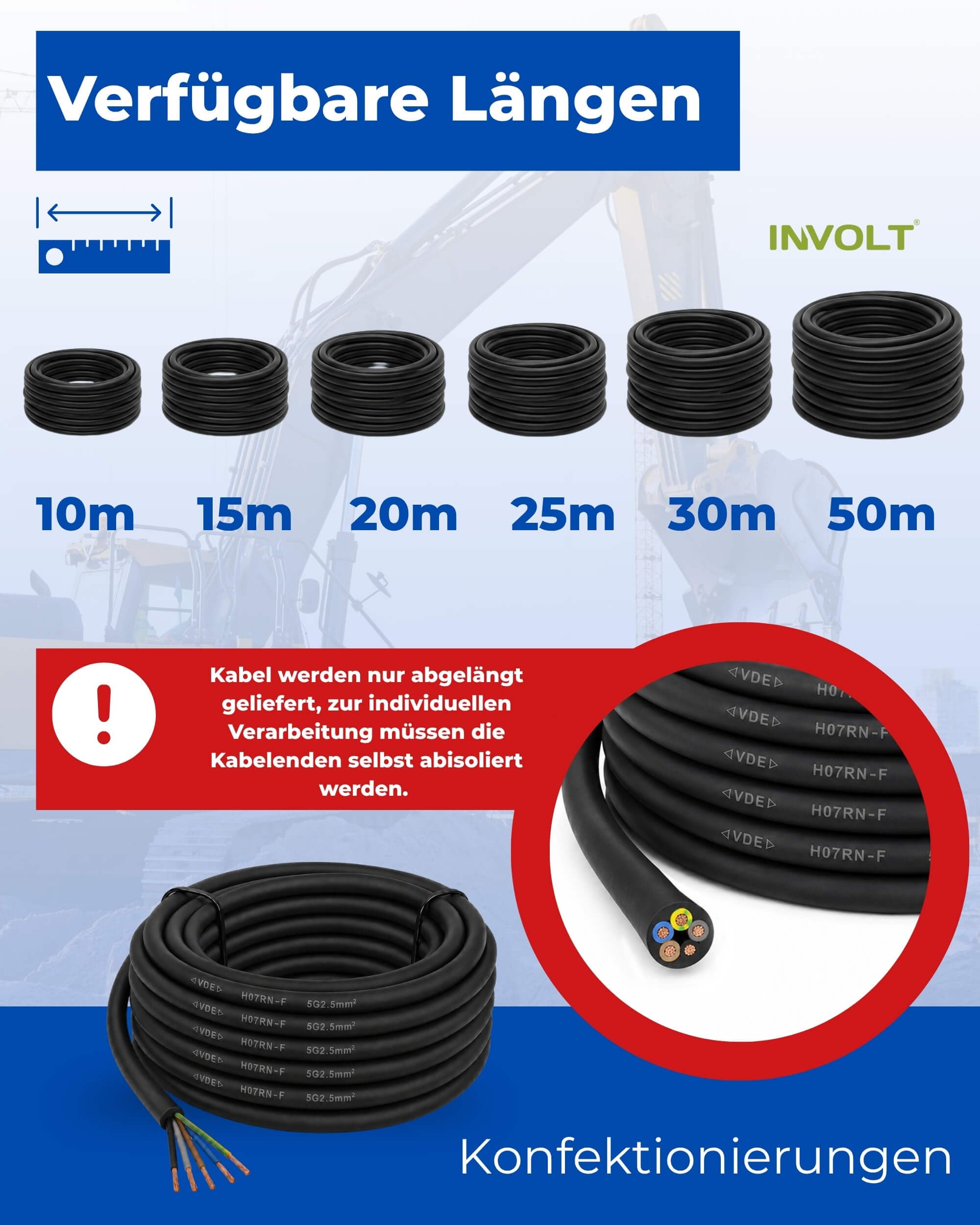 INVOLT Cavo di prolunga CEE, 20 m, H07RN-F 5G1,5 mm², cavo flessibile in gomma con conduttore di protezione, per esterni, cantieri, certificato VDE