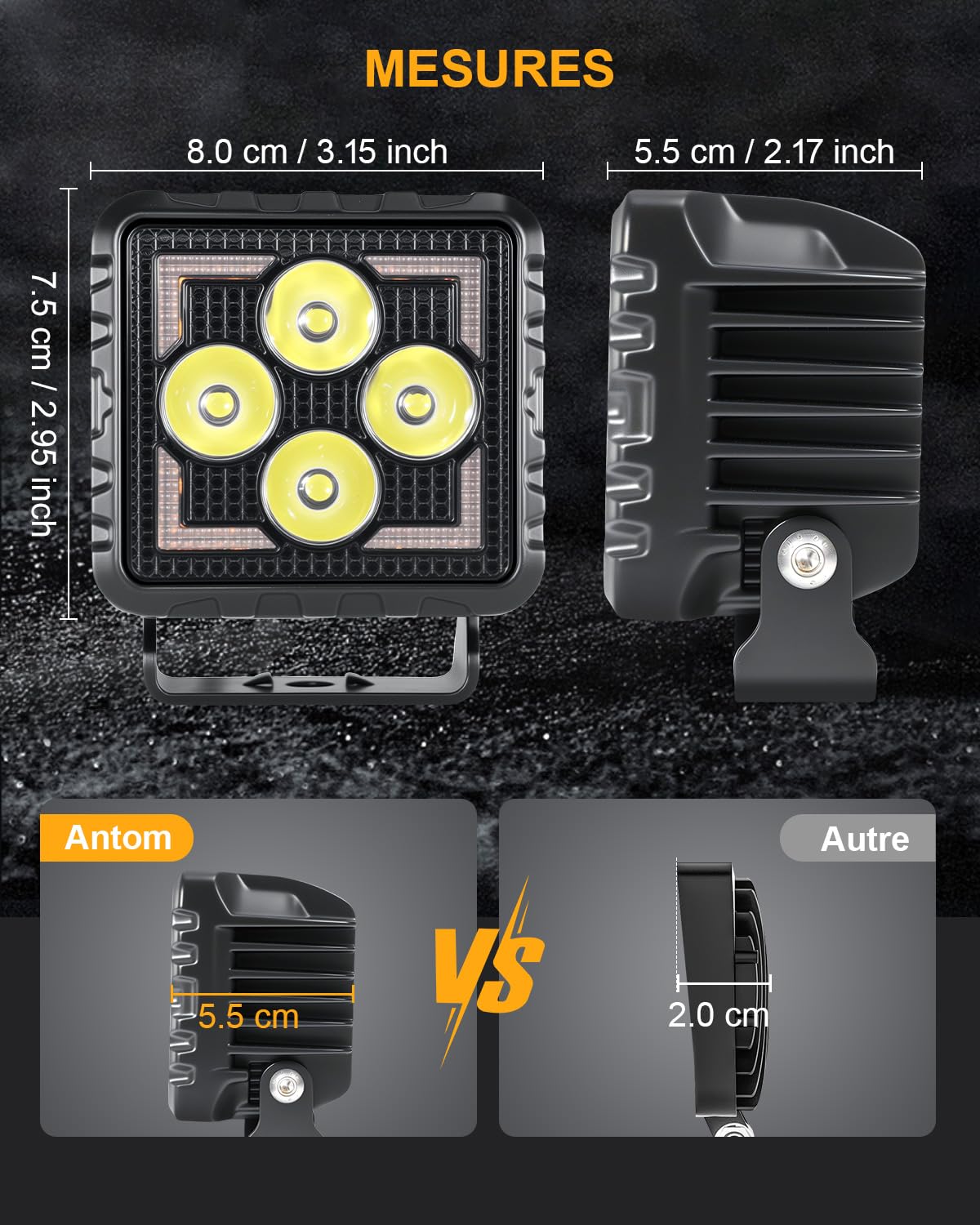 antom 2 Pièces Phare De Travail LED 28000 Lumens 3000K/6500K Phare Additionnel 12V 24V IP68 Avec Puce LED De Haute Qualité Pour SUV, UTV, Pelleteuses, Tracteurs, ATV Tout Terrain
