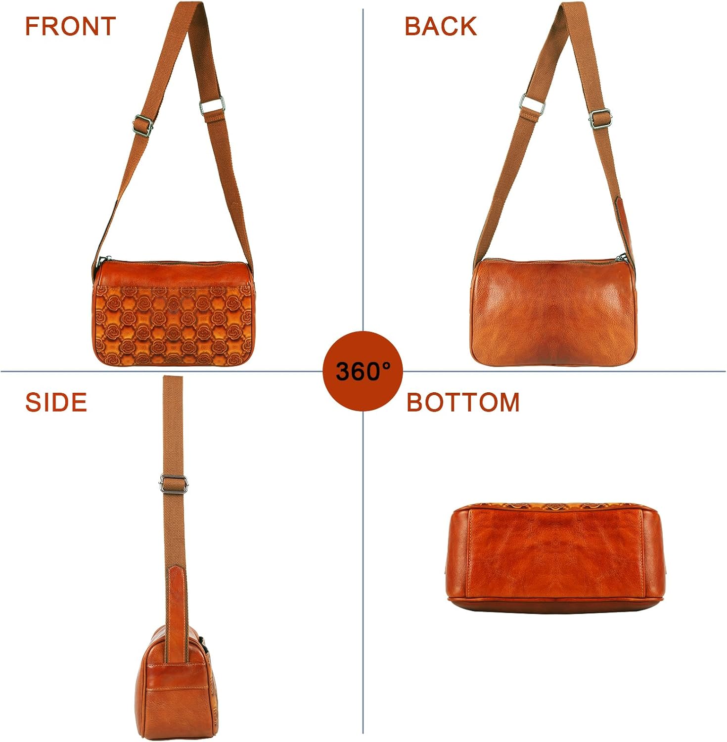 Genuine Leather Crossbody Bag for Women Hand Painted Retro Shoulder Handbag - Image 5