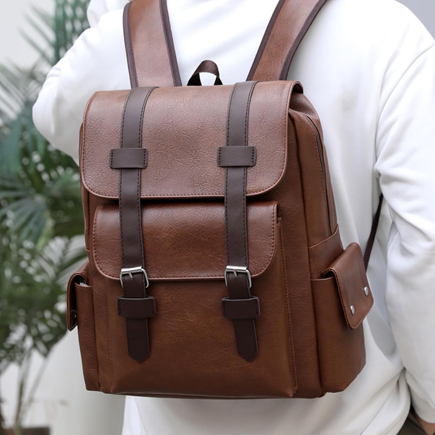 Vintage Laptop Backpack Light Brown Leather Computer Backpack for Men Travel Work Backpacks Large Capacity Business Back Pack - Image 3
