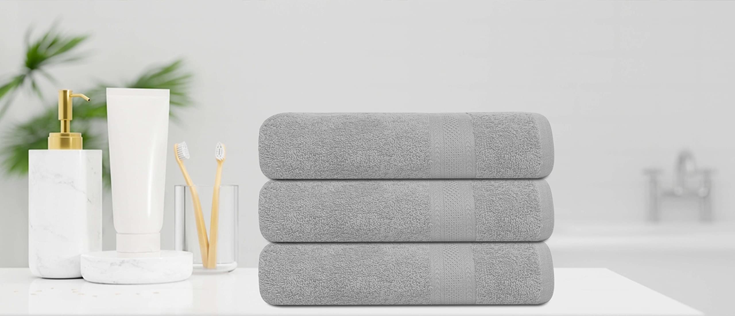 TEXCRAFT Medium Size Bath Towels Set of 6 – 100% Cotton Terry – 24" x 48" – Quick Dry, Soft & Highly Absorbent – Grey Towels for Bathroom, Gym, Spa, Pool & Daily Use: Light Grey 24''x48'' - PK 12