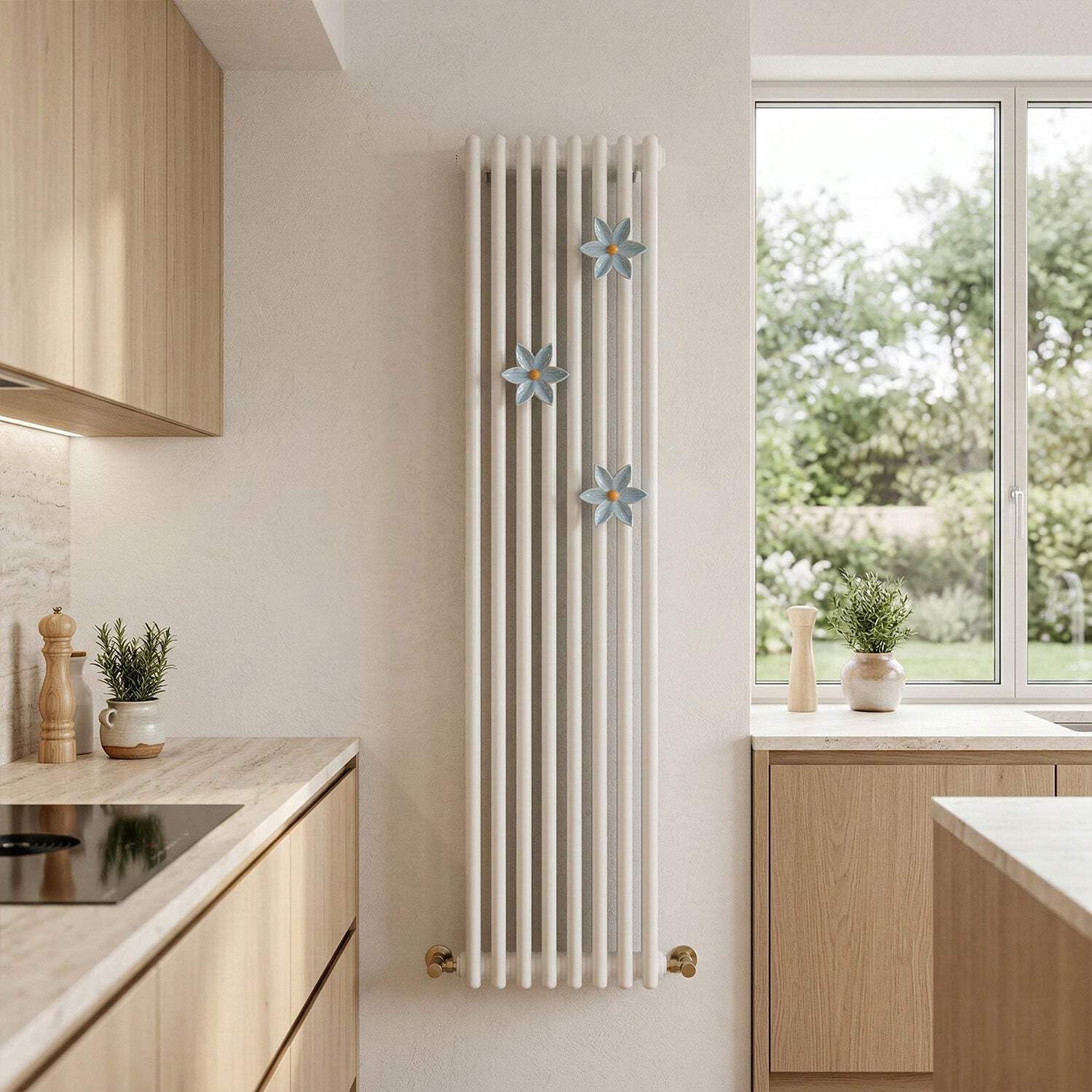 Fiore di Ninfea Appendino Azzurro in Ceramica per Radiatore, Portasciugamani a Forma di Fiore, Made in Italy