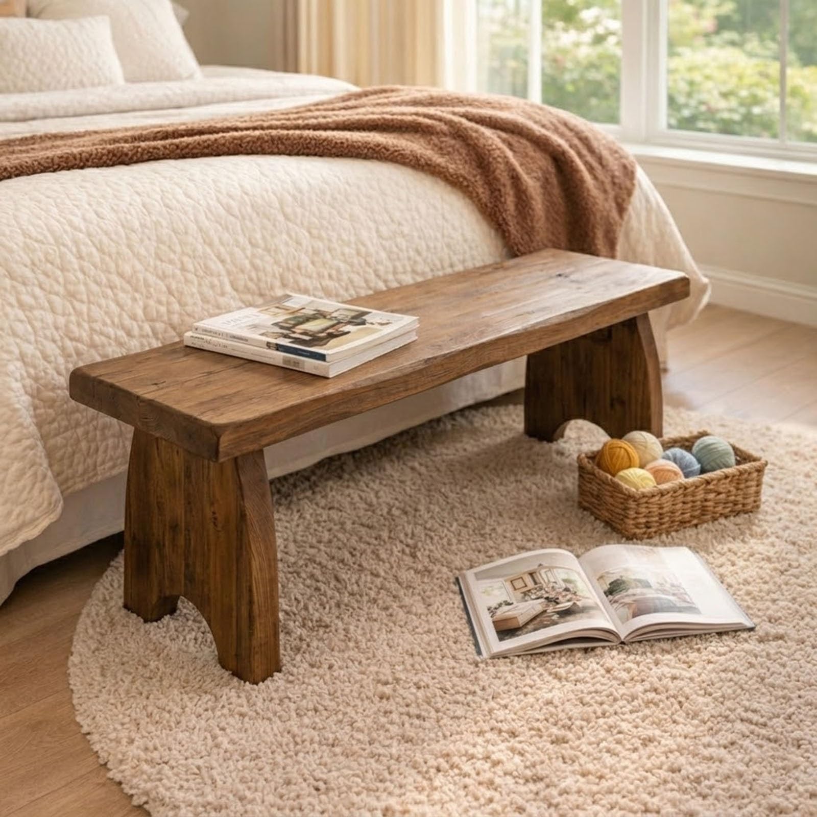 Wnanch Solid Wood Bench, 24" 31" 35" 47" 59" Farmhouse Entryway Shoe Bench, Heavy Duty Wooden Bench for End of Bed, Bedroom, Living Room, Hallway, Garden, Outdoor Plant Stand Display Rack