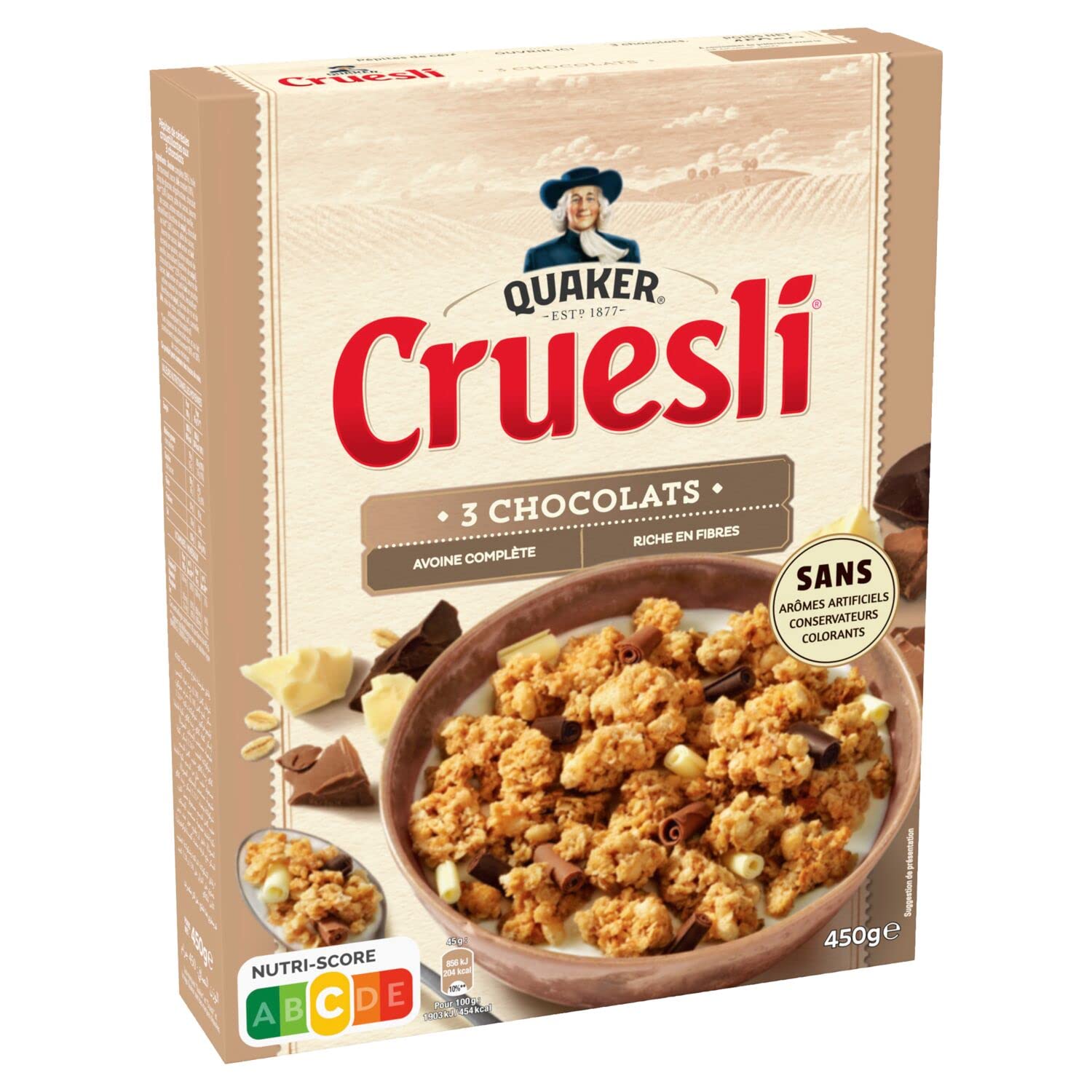 QUAKER Cruesli Céréales 3 Chocolats - Lot de 12x450g