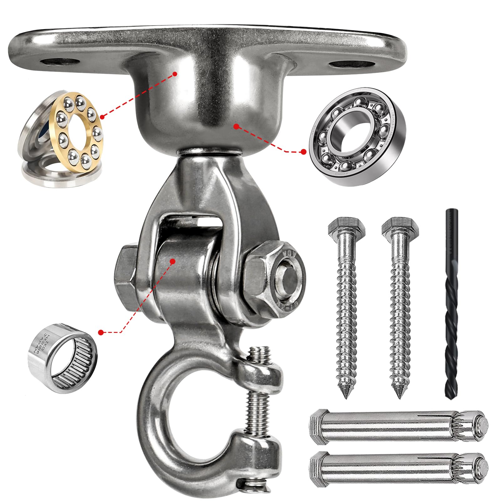 Yyiwhmy Heavy Duty 304 Stainless Steel Swing Hanger with Silent Ball Bearing, 360° Rotation & 180° Swing, 600 lbs Capacity, for Playground, Swing Set,