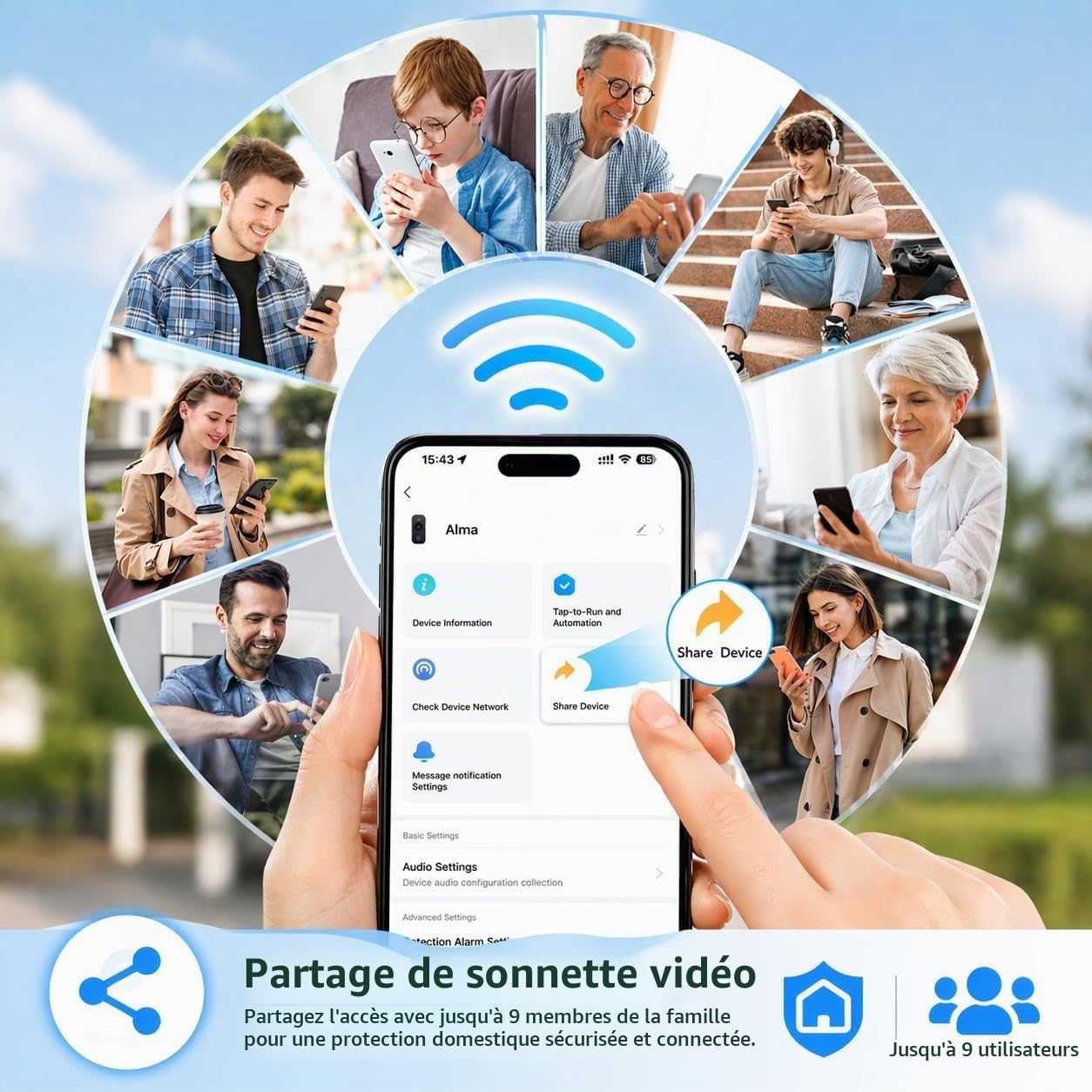 Aceele Sonnette Vidéo Intelligente sans Fil - WiFi 2.4GHZ, Vision Nocturne HDR, Détection Mouvement PIR, Étanche IP65, Autonomie 180 Jours, Interphone Bidirectionnel