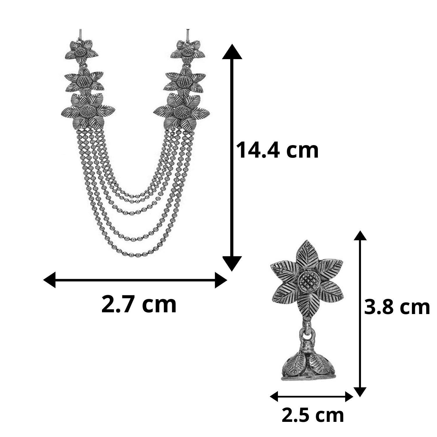 Om Jewells Oxidised Silver Plating Alloy and Floral Multistrand Necklace Set And Temple Choker Necklace Set for Women & Girls (Silver) 3