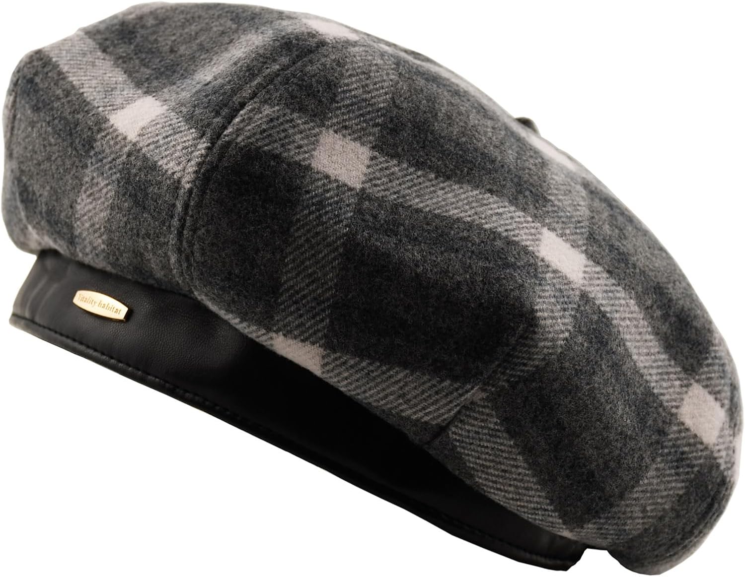 Women's Wool Blend French Plaid Beret with Leather Band – Fashion Berets for Women Tartan Winter Newsboy Cap