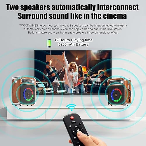 Miniatura 3 de Bluetooth Speaker with Two Wireless Microphones, Outdoor Speaker with SubwooferTweeter, Portable PA Speaker System with Remote Control, Discol