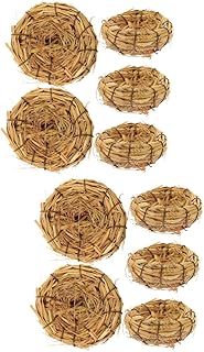 GANAZONO 10 pcs Natural Bird nest Artificial Birds Parakeet Hand Decor Golden Egg Straw Bird Houses Succulent Party Decorations Bird nest for Cockatiels Garden Bird nest Hand Woven nest