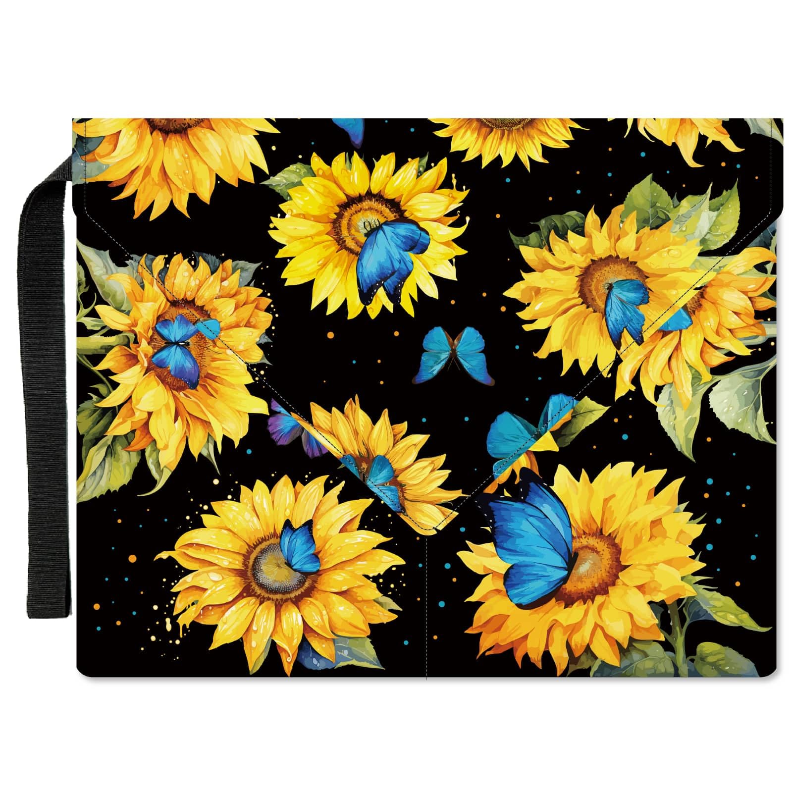 CRASPIRE Sunflower Book Cover Butterfly Book Sleeve 11.6 X 9.3 Inch Black Book Protector for Paperbacks Washable Fabric Cloth Book Cover with Handle and Extra Sleeve Pocket for Book Lovers Gifts