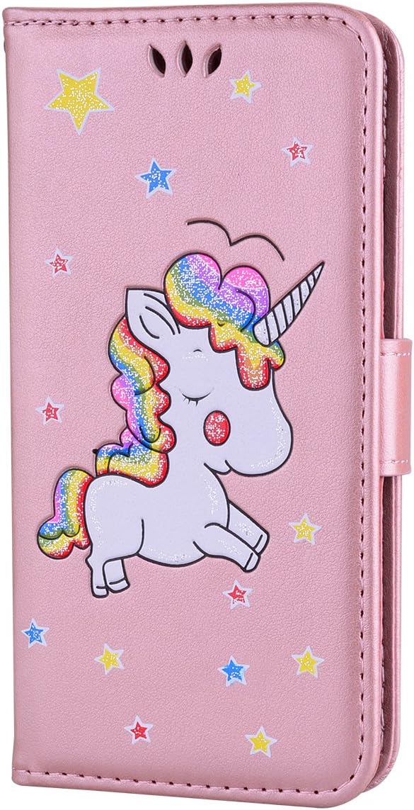 CXTcase Huawei P20 Lite Case, Premium PU Leather Folio Flip Stand Cover with Card Holder Magnetic Glitter Phone Case for Huawei P20 Lite/Huawei Nova 3e Embossed Unicorn Pink