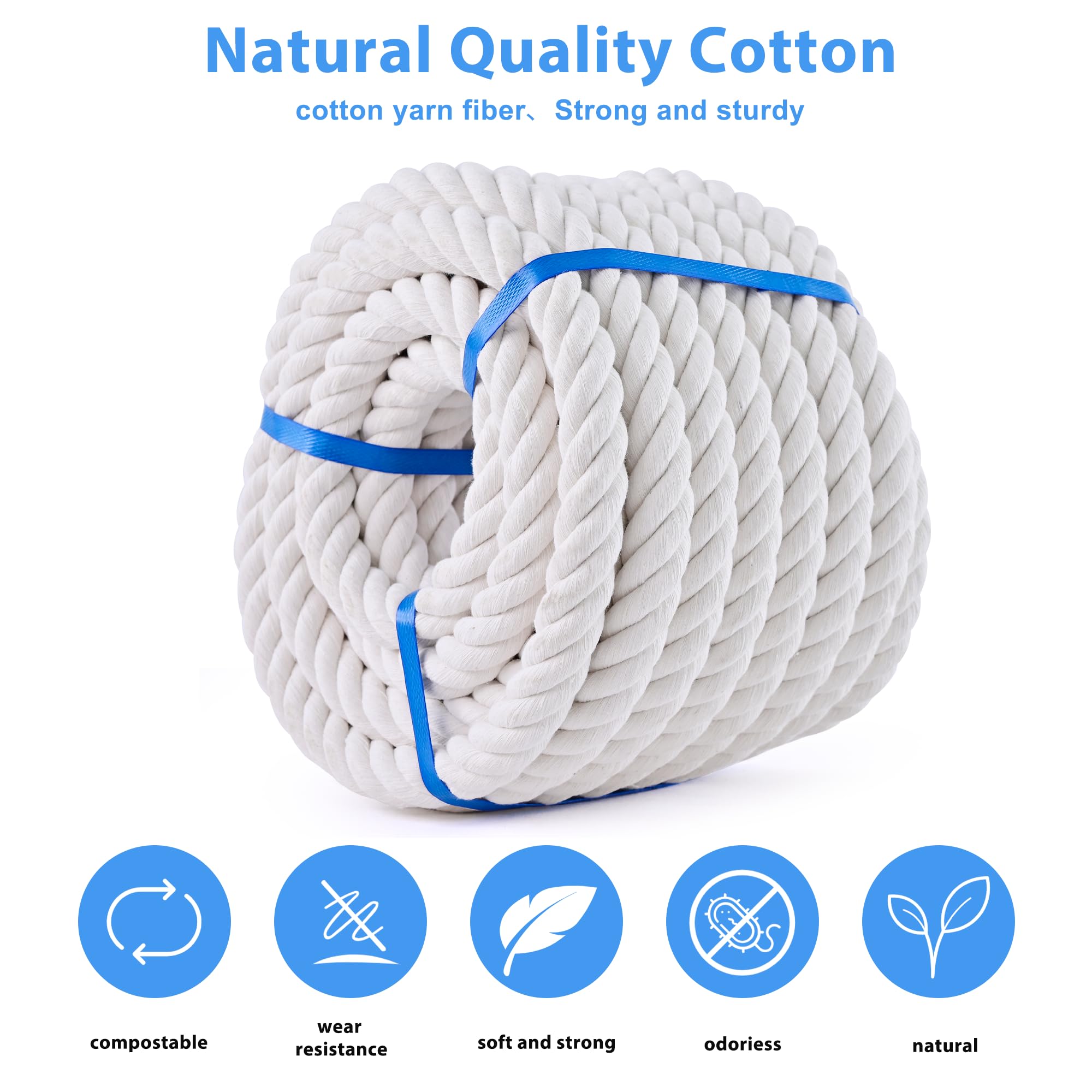 White Cotton Rope 3/4in × 50ft Natural Twisted,Available as Used for Tug of War, Navigation, Fitness and Making Handicrafts, etc — Amazon image 7