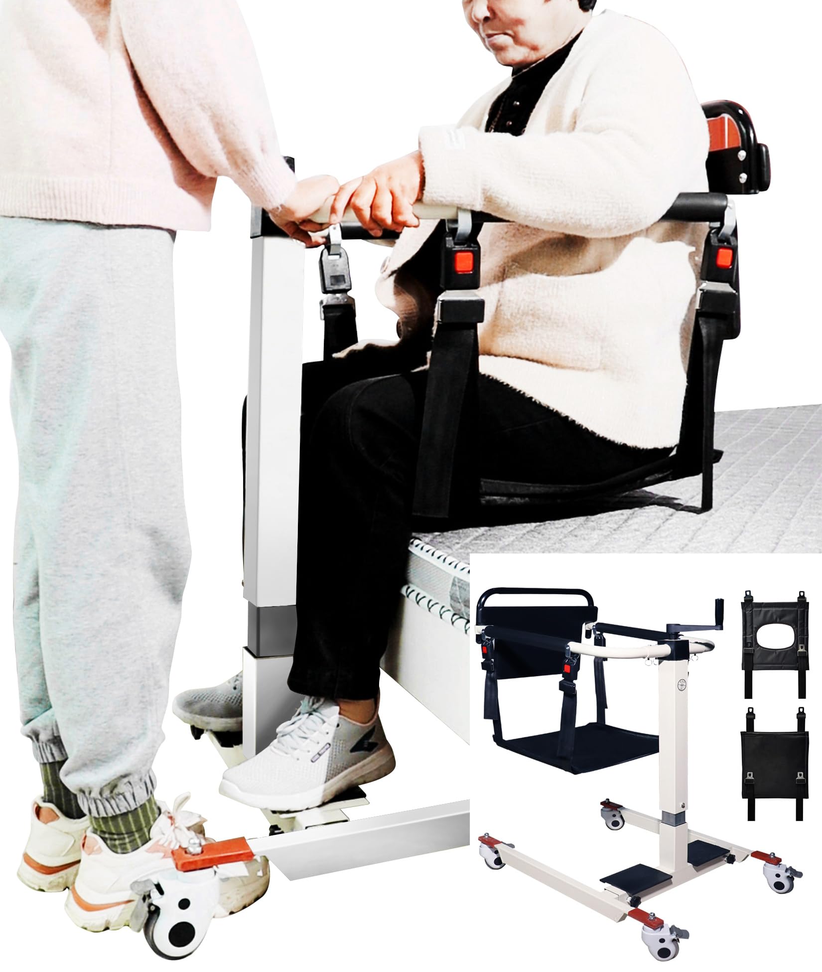 Silla Elevadora Ajustable en Altura y Anchura para Discapacitados, Silla Elevadora para Ancianos, Inodoro con Ruedas, Silla Elevadora con Palanca de Elevación Manual