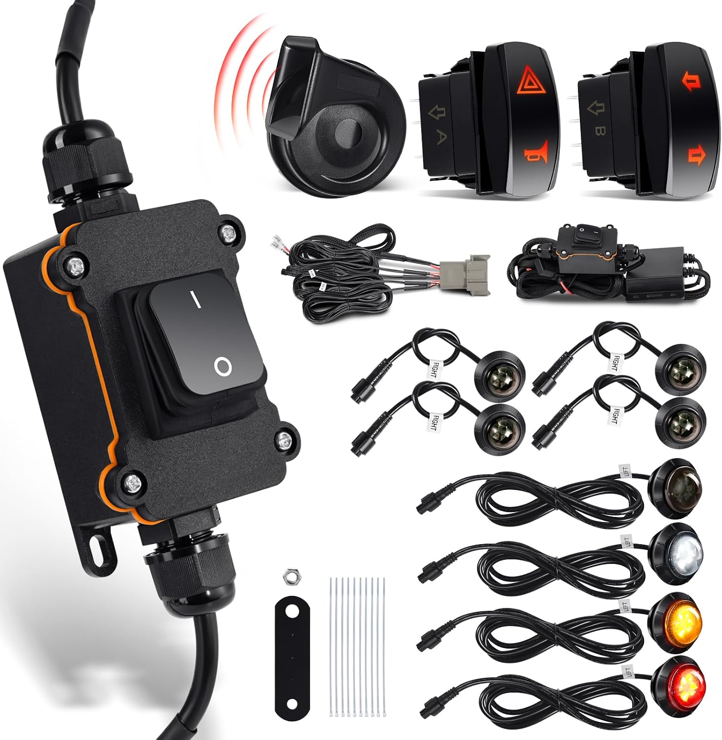 Amazicha UTV Street Legal Turn Signal Kit with Horn & Power Switch, Street Legal ATV Blinker with Hazard Light, Compatible with Polaris Ranger RZR, Kawasaki, Golf Cart, Can-Am X3 and CFMOTO(8 LEDS)