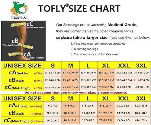 Miniatura 5 de TOFLY Calcetines de compresión altos hasta el muslo para mujeres y hombres (par), punta abierta, opacos, soporte firme de 30-40mmHg, manguera de