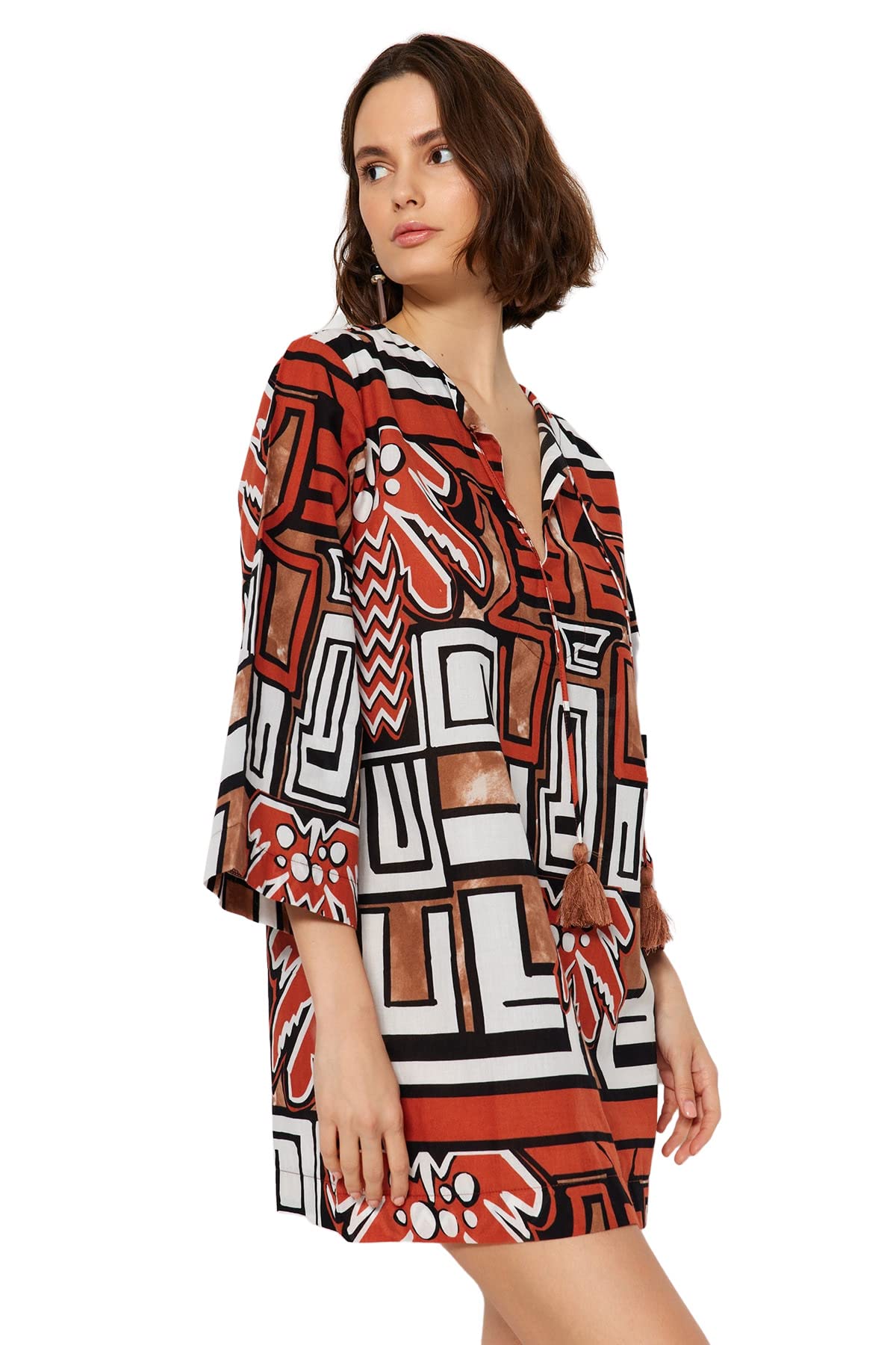 Trendyol Damen Sehr Bunt Women Shift Oversize Woven Dress Kleid,