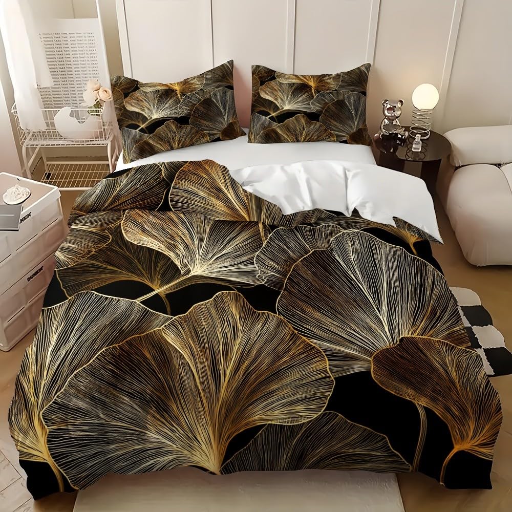 Złoty zestaw pościeli z nadrukiem 3D, 155 x 220 cm, dla dzieci i dorosłych