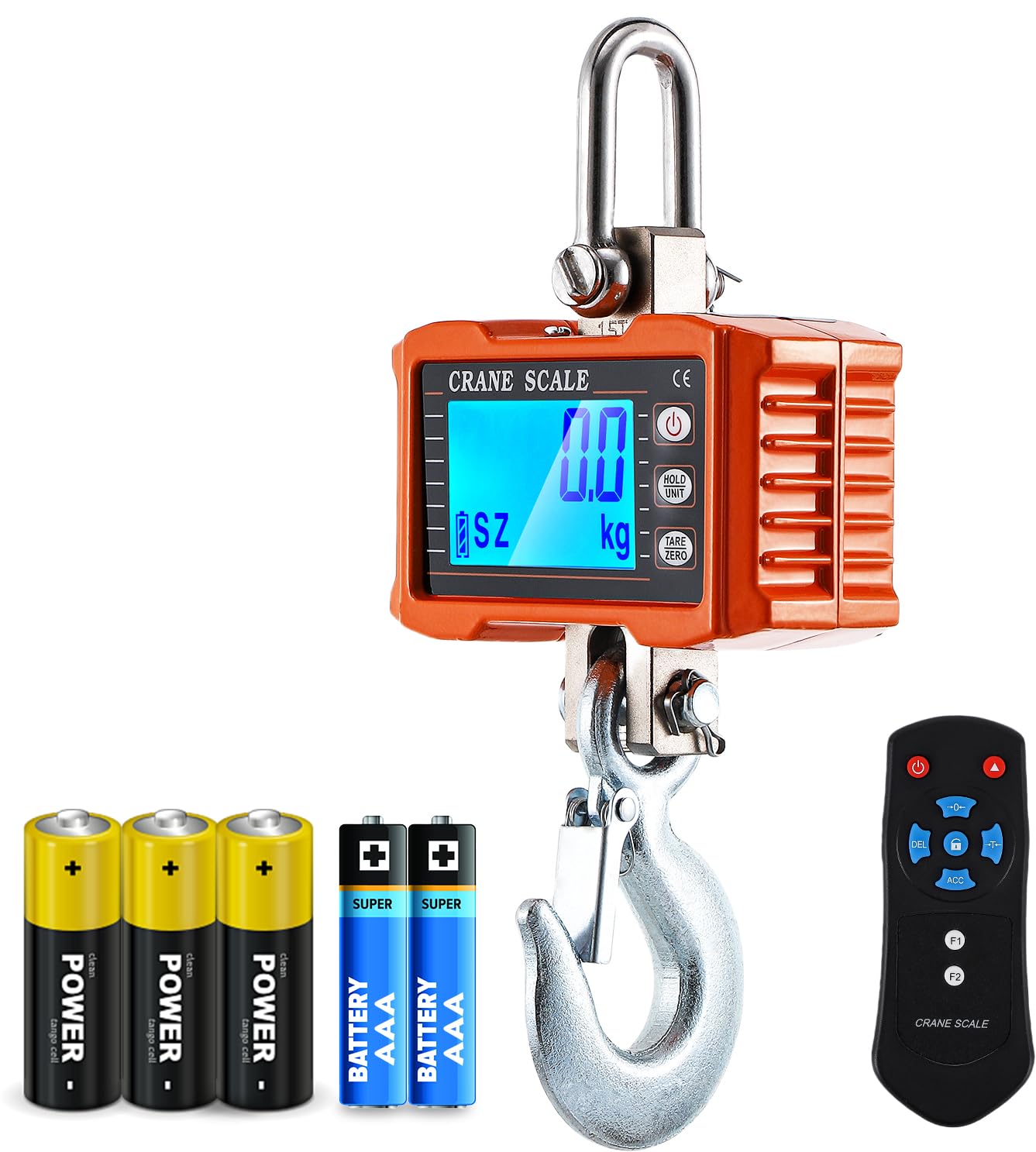 CGOLDENWALL Digitale Kranwaage 1000kg/2200lb, Industrielle Hängewaage mit Umschaltbarem kg/lb/N, LCD-Hintergrundbeleuchtung - Hebezeug-Hakenwaage Ideal für Bauernhöfe, Jagd und Viehzucht