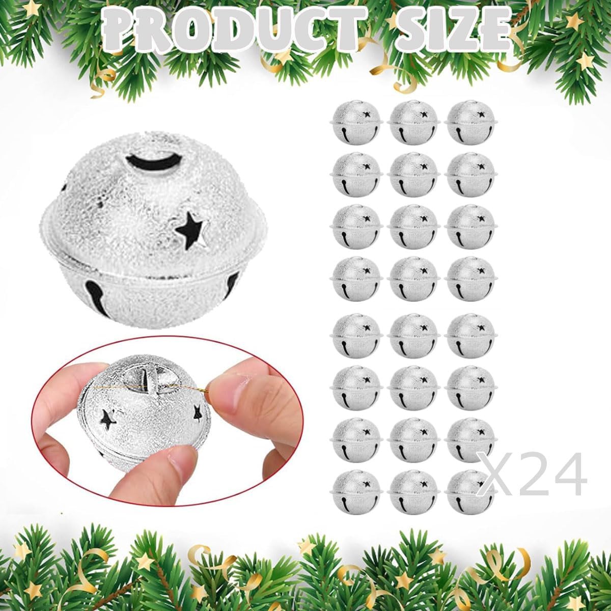 24Pcs Christmas Bells, Frosted Bells Ornament, with Star Cutouts, Lightweight and Portable, DIY Christmas Tree Decoration for Christmas, Weddings, Engagements, Parties(Silver)
