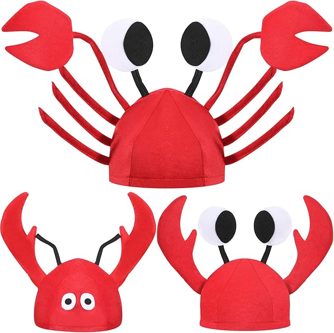 3 Pieces Crawfish Hat Novelty Hat 3D Lobster Hat Crab Hat