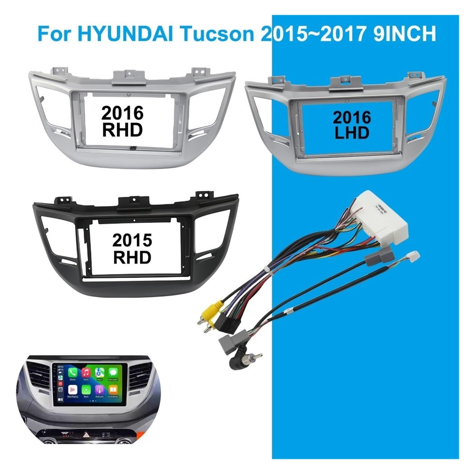 Cadre De Façade D'autoradio 9 Pouces Compatible avec Hyundai Tucson 2015-2016, Kit Garniture D'installation pour Autoradio GPS 2DIN Auto Radio Cadre Cadre Radio | 2015 RHD Frame cable