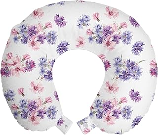 Ambesonne Watercolor Travel Pillow Neck Rest, Floral Pattern with Wedding Inspired Blossoming Nature Bridal Bouquet, Memory Foam Traveling Accessory for Airplane and Car, 12