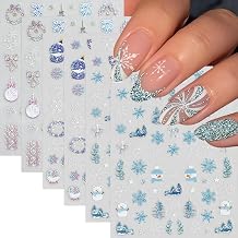 Christmas Nail Art Stickers 5D Embossed Elk Nail Stickers Cute Self-Adhesive Snowflake Feather Leaf Xmas Nail Decals Bronzing Snowball Nails Design for Women Winter Holiday Manicure DIY Nail Supplies
