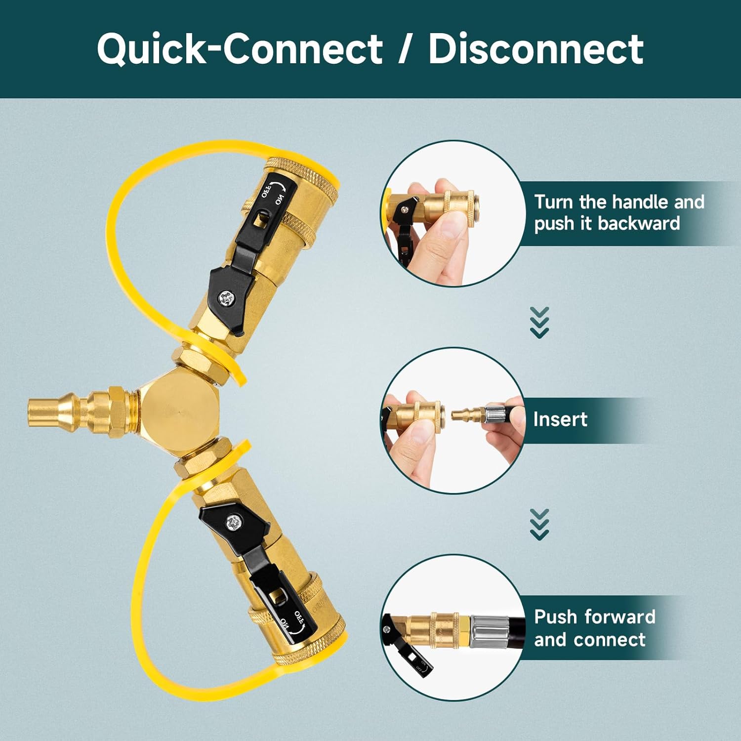 GASPRO 1/4" RV Propane Quick Connect Y Splitter with Shutoff Valve for RV, Comes with 12ft RV Propane Quick Connect Hose