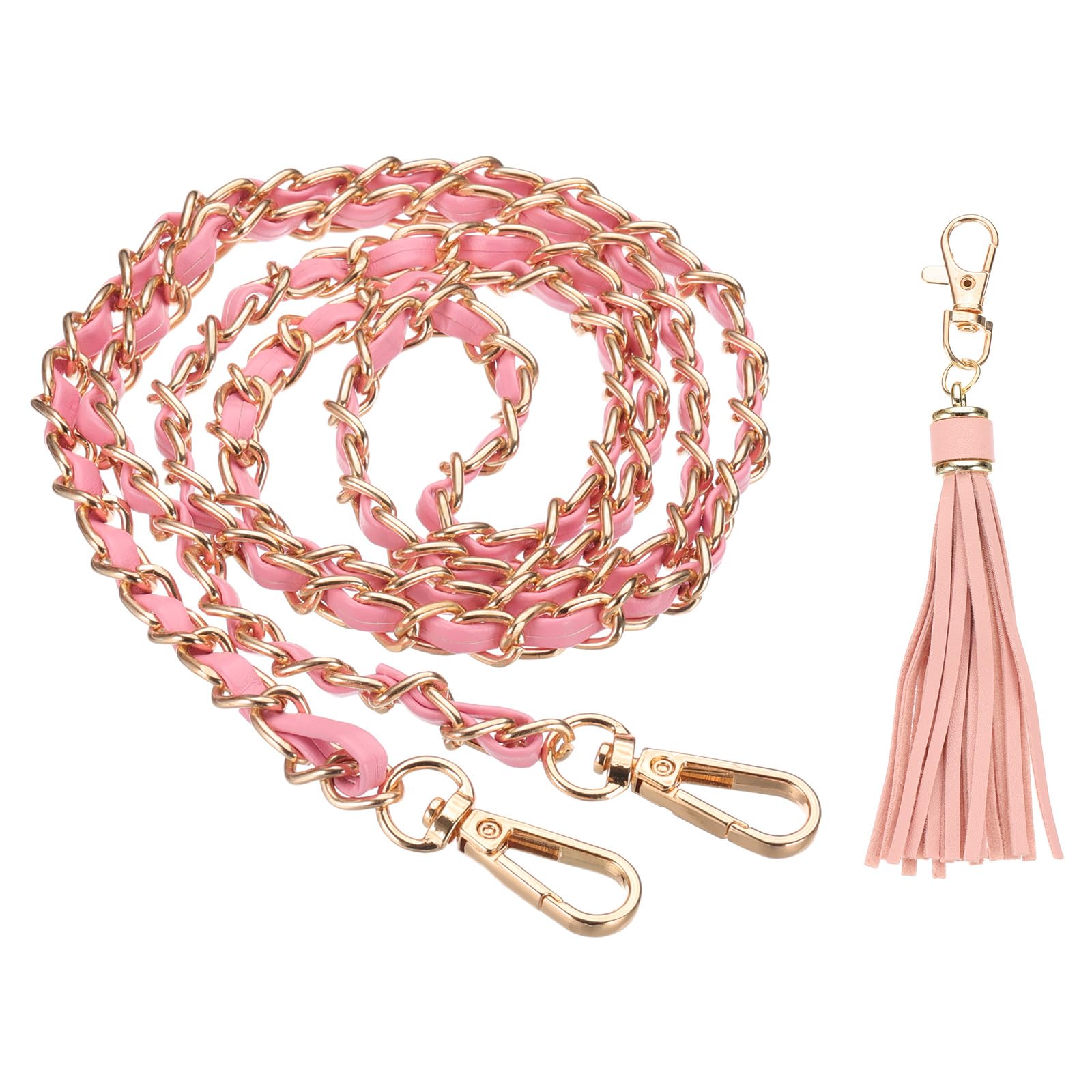 PATIKIL Purse Chain Strap, 47 Inch Leather Chain Straps Purse Strap Replacement with Tassel for Crossbody Bag Handbag Woman Pink/Gold