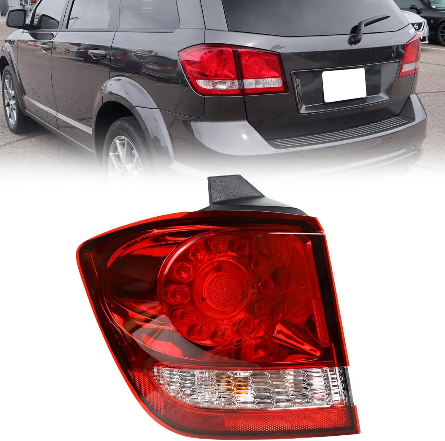 Outer LED Tail Light Assembly Compatible with Dodge Journey 2011 2012 2013 2014 2015 2016 2017 2018 Rear Lamp Brake Taillights Replacement with Bulbs (Right Passenger)