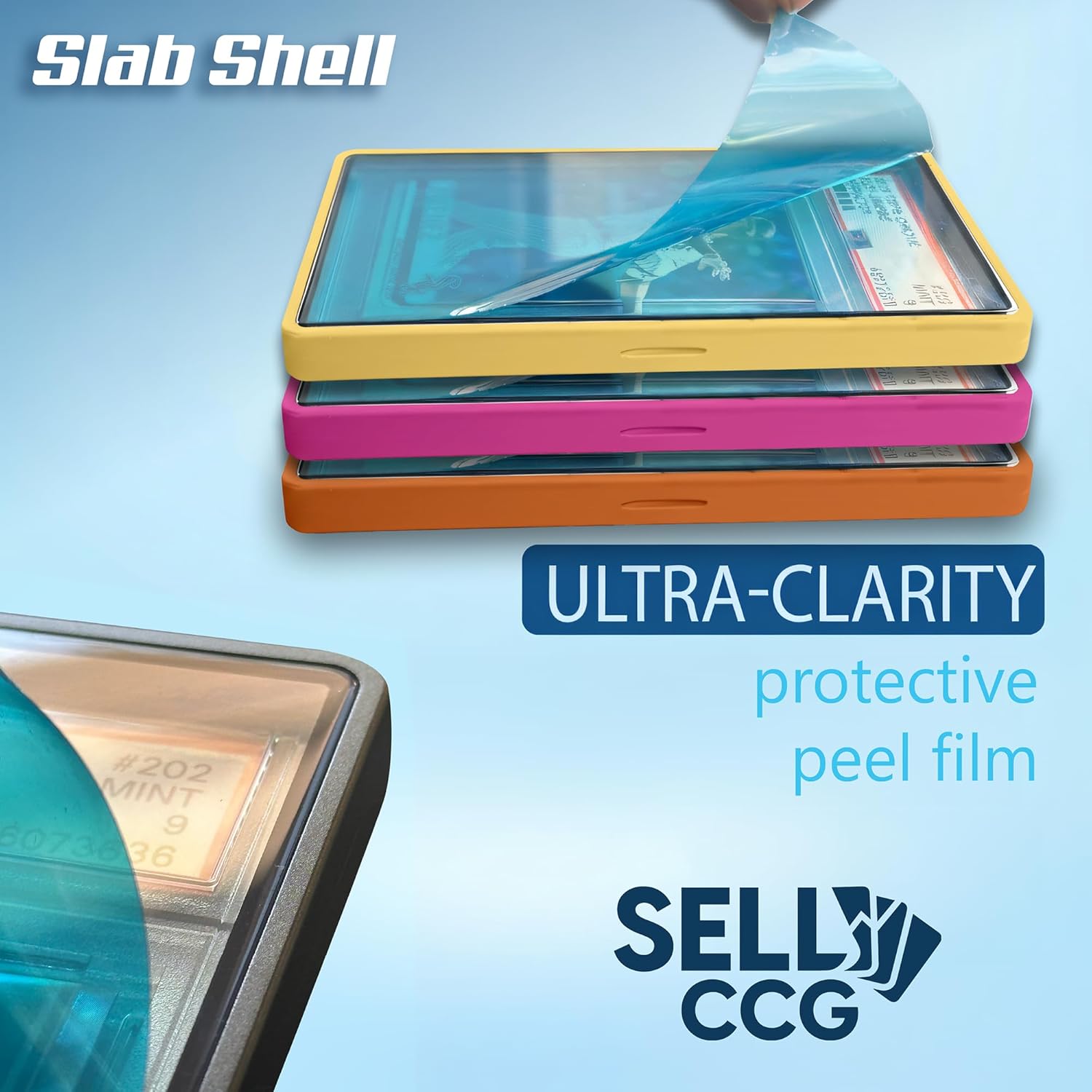 PSA Slab Shell Case Graded Card Guard PSA, TAG & CGC Metal Magnetic UV Protection Glass Display Bumper Box Protector (3PC (Gold, Orange, Magenta))