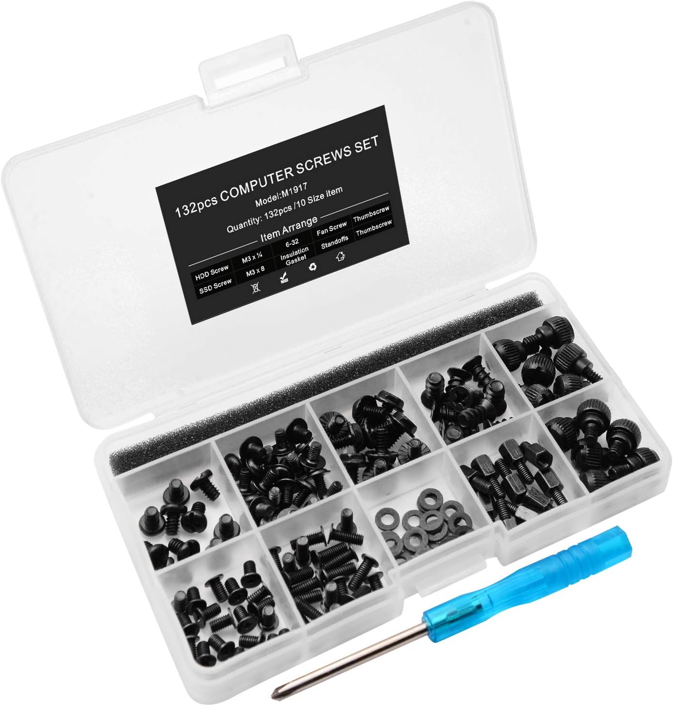 - 132pcs PC Build & Repair Screw Kit with Screwdriver for Motherboard, GPU,HDD, SSD,Case Fans -Includes Standoffs & Thumbscrews