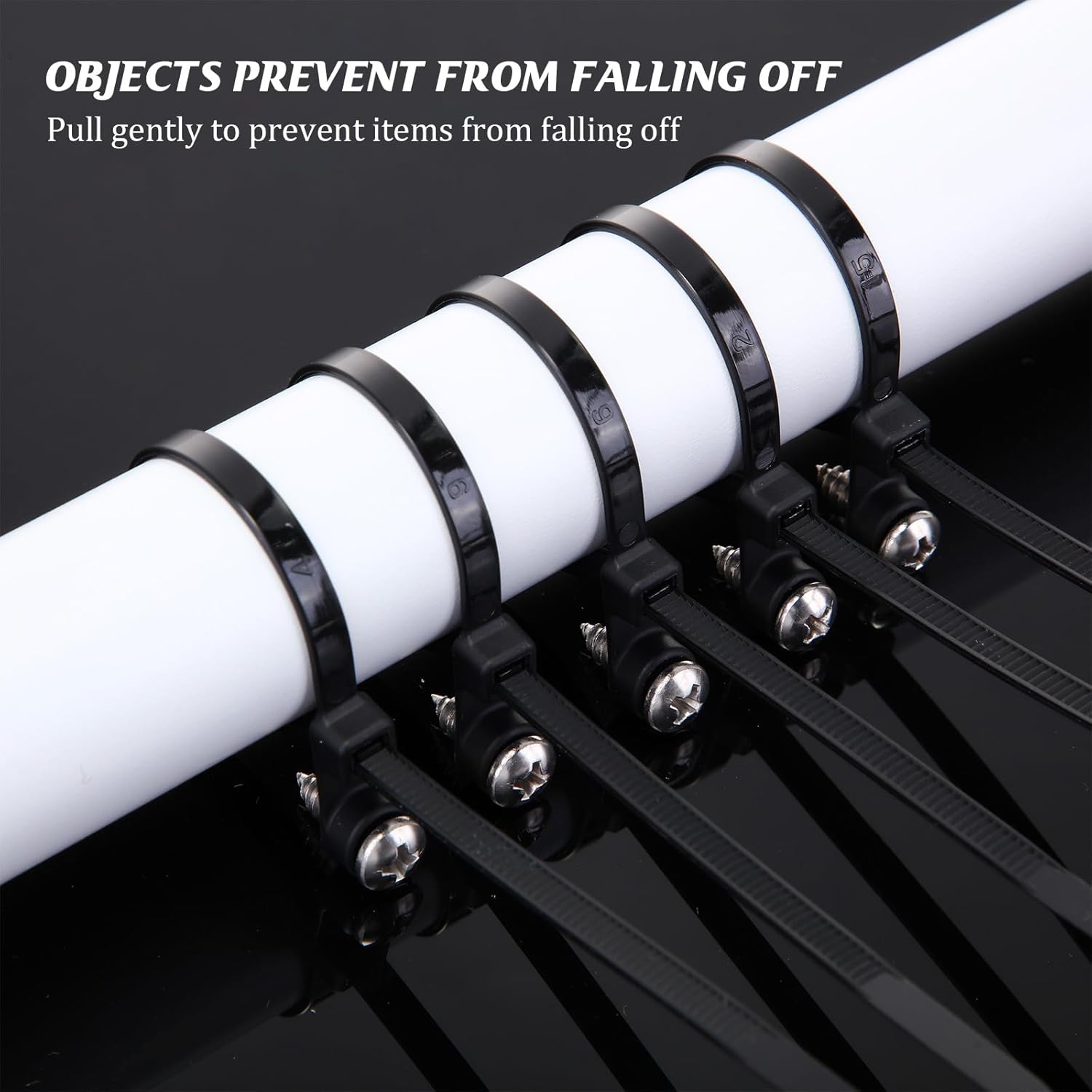 Shappy 100 Pcs Black 7.5 Inch Zip Ties with Screw Holes and 100 Pcs M5 x 8mm Screw Bolt 304 Stainless Steel Nylon Universal Cable Tie Buckle 50lbs Mountable Head Zip Tie Holder for Daily Fastening