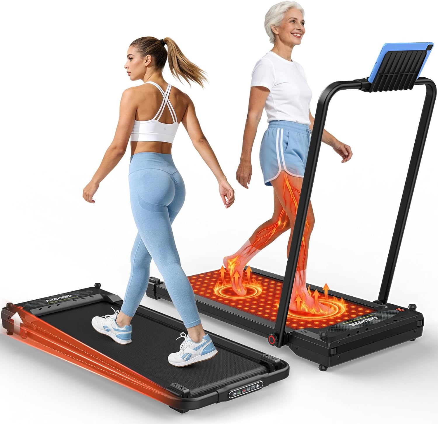 YourHealthyLifestyle 3.5HP Foldable Walking Pad Treadmill with Incline, Handlebar & Foot Massage - Portable Home Office Fitness