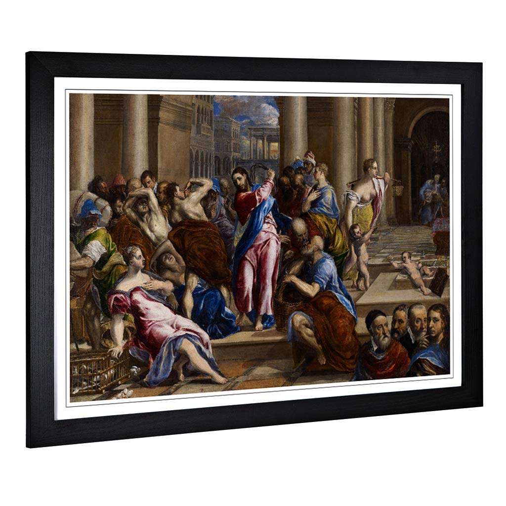 Big Box Art Framed Print of El Greco Christ Driving The Money Changers Design | Wall Art Picture | Home Decor for Kitchen, Living Room, Bedroom, Hallway, Black, A2 / 24.5x18 Inch / 62x45cm
