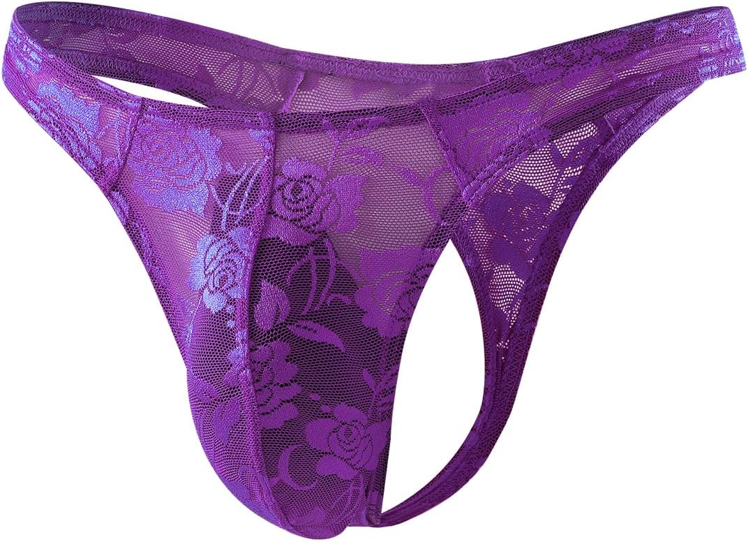 Arjen Kroos Mens Lingerie Thong Underwear Sexy Low Rise Bikini G-String with 3D Pouch Sheer Lace See Through for Men