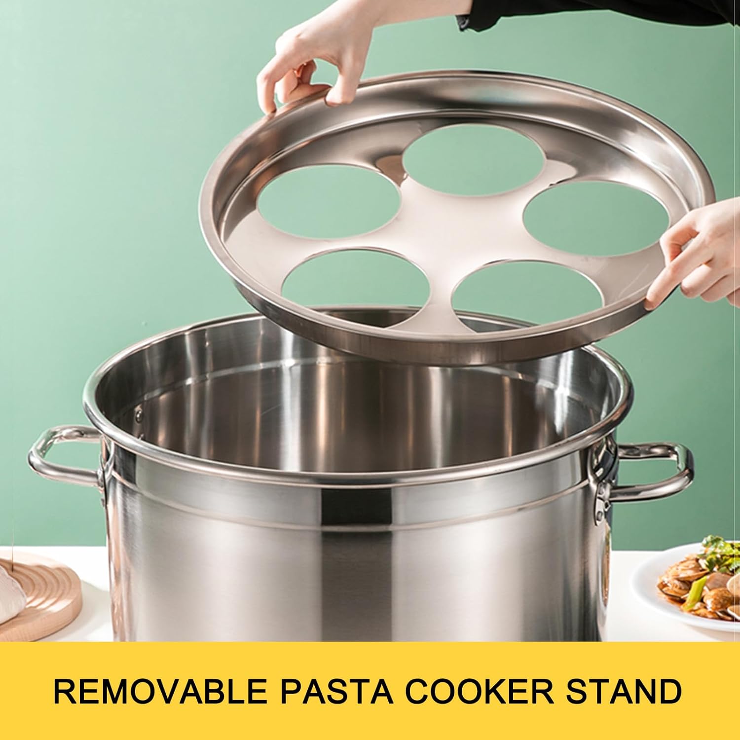 Stainless Steel Pasta Pot & Insert Cookware Pasta Cooker w/Insert Strainer Basket Home Kitchen Restaurant Cooking Tool,40cm 4 Holes